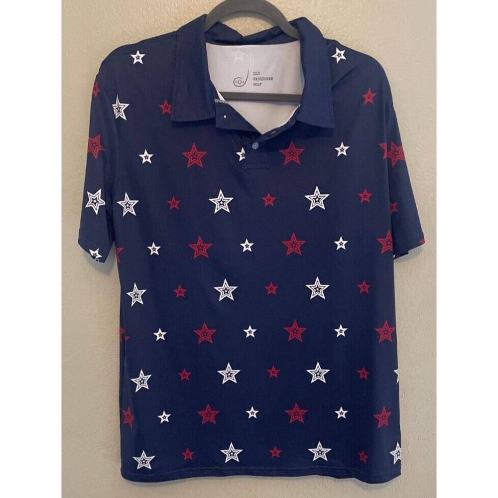 Men’s Polo Stars SS Shirt Size Med Blue Red White